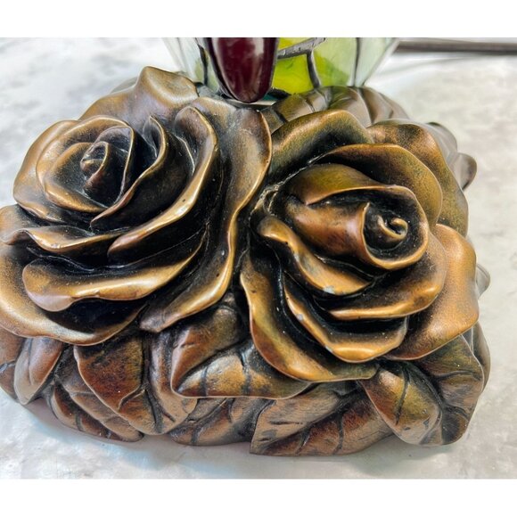 Tiffany Style Butterfly Accent Lamp Night Light Vintage Slag Glass Rose Base - Picture 9 of 16